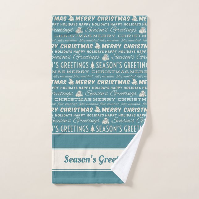 Bleu et blanc Joyeux Noël Retro Typographie (Serviette à main)
