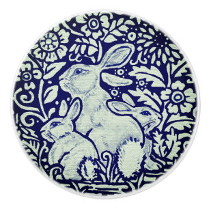 Bleu et blanc Lapin Famille Tiroir Tête Bouton De
