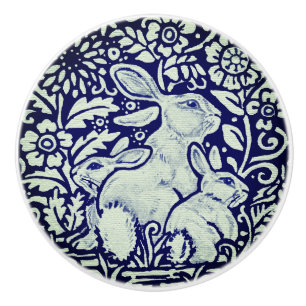 Bleu et blanc Lapin Famille Tiroir Tête Bouton Ded