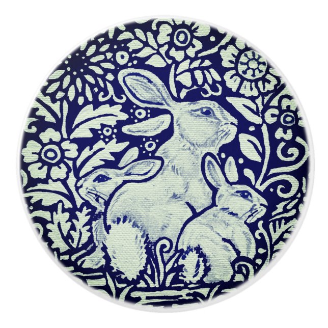 Bleu et blanc Lapin Famille Tiroir Tête Bouton Ded (Devant)