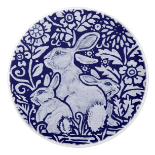 Bleu et blanc Lapin Famille Tiroir Tête Bouton Ded