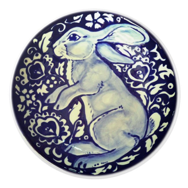 Bleu et blanc Lapin Lapin Tiroir Tirage Bouton Ded (Devant)