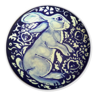 Bleu et blanc Lapin Lapin Tiroir Tirage Bouton Ded