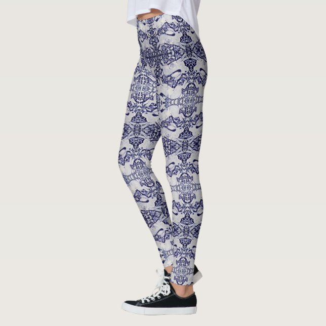 Bleu et blanc lapin Motif Leggings pour femmes (Gauche)