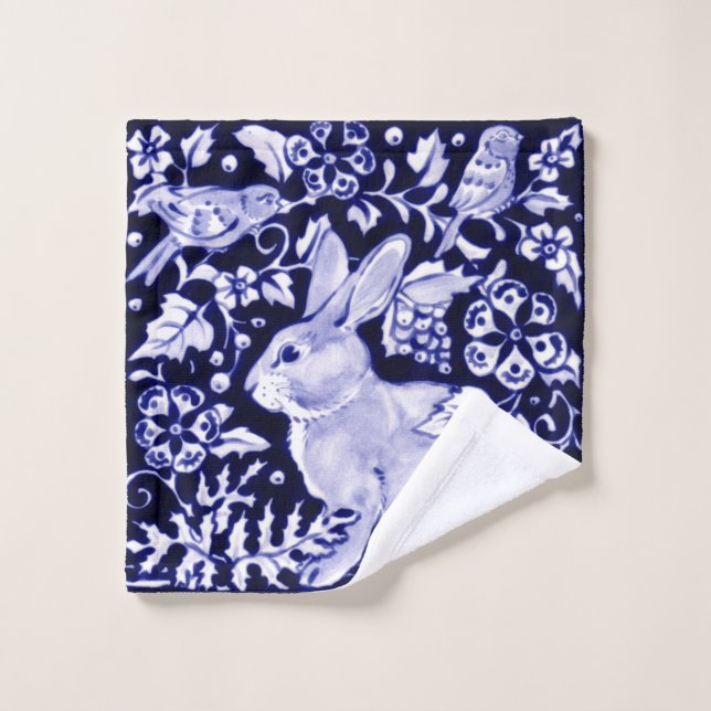 Bleu et blanc Lapin Oiseau Linge de bain Dedham (Gant de toilette)