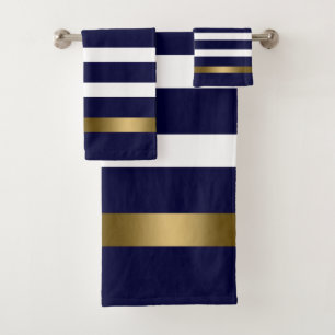 Bleu et blanc rayures motif or accents