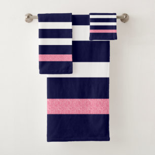 Bleu et blanc rayures motif rose
