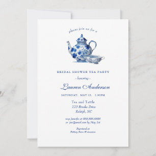 Bleu et blanc Teapot nuptiale douche Invitation