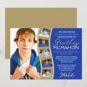 Bleu et bronze Photo Filmstrip Grad Faire-part