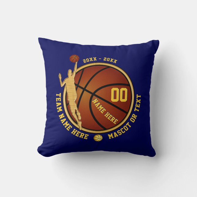 Bleu et coussin de basket-ball personnalisé par or (Recto)