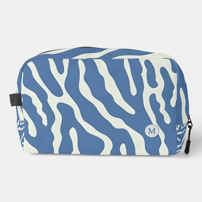 Bleu et crème Abstrait Wavy Lines maquiller sac (Recto)