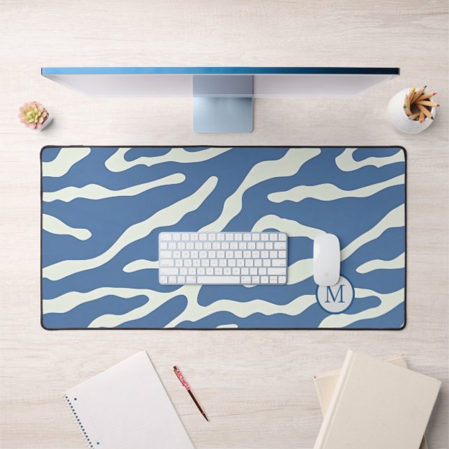 Bleu et crème Moderne Abstrait Wavy Lines Motif (Bureau 1)