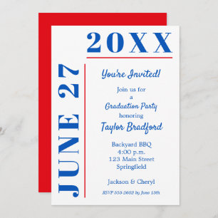 Bleu et Crimson Graduation Party Invitations