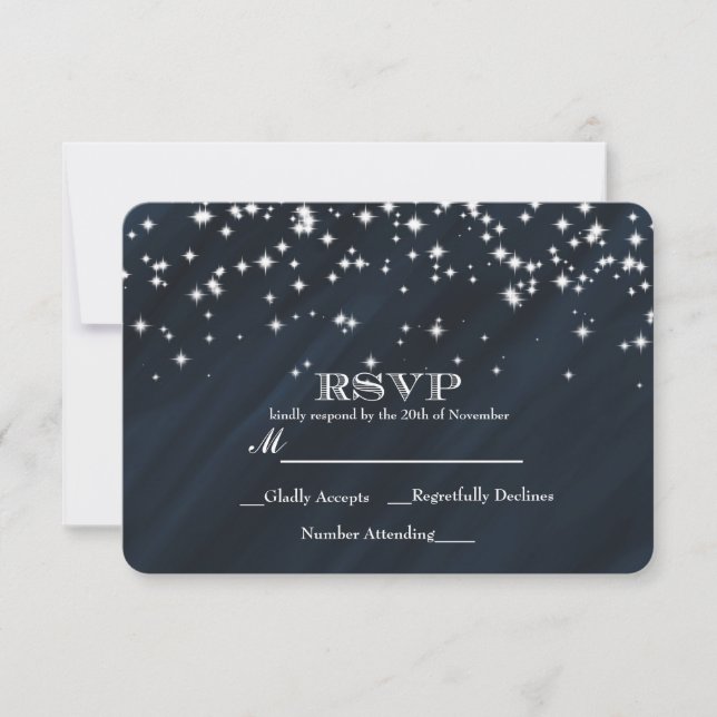 Bleu et étoiles étincelantes Élégante carte RSVP G (Devant)