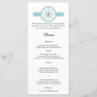 Bleu et Gold Compass Rose Beach Wedding Menu