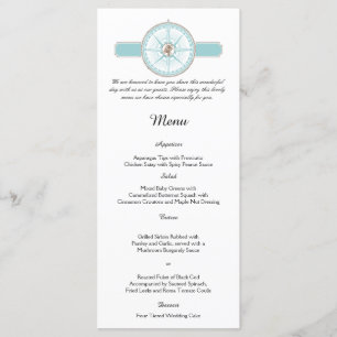 Bleu et Gold Compass Rose Beach Wedding Menu