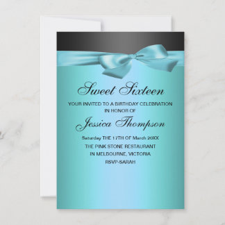 Bleu et noir Bow Sweet 16 Anniversaire Invitation