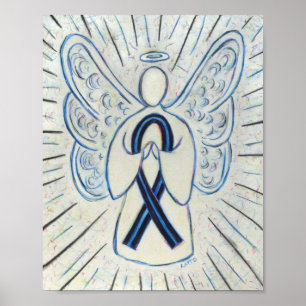 Bleu et Noir Sensibilisation Ruban Ange Poster Imp