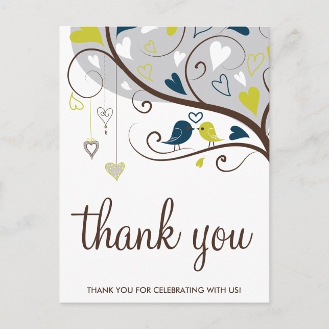 Bleu et olive | Carte postale Merci Lovebirds (Devant)