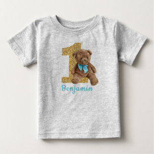 Bleu et or 1er anniversaire Teddy Bear T-shirt béb