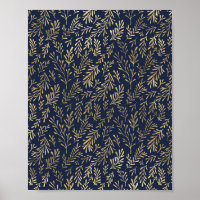 Bleu et or Abstrait Art Déco Motif Feuille