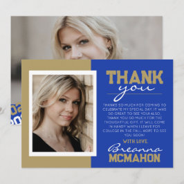 Bleu et or Graduation 2 Carte de remerciements pho