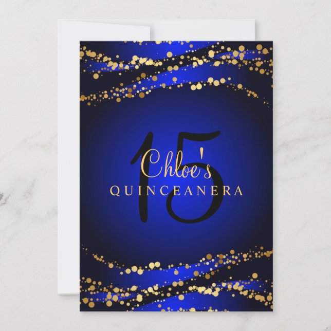 Bleu et or Stardust Quinceañera Invitation (Devant)