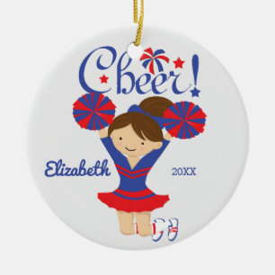 Bleu et ornement rouge de pom-pom girl de brune