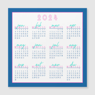 Bleu et rose 2024 Lundi-Début Magnet Calendrier
