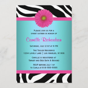 Bleu et rose, Sweet sixteen zèbre Invitation
