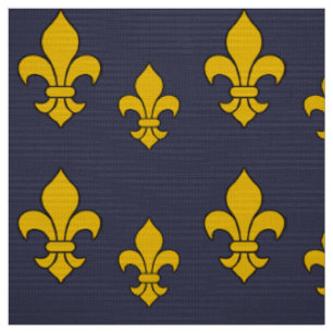 Bleu et tissu profonds de Gold Fleur de Lis