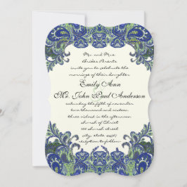 Bleu et vert Peacock Ivory Wedding Invitations
