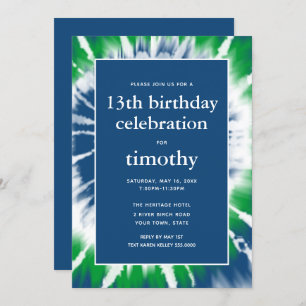 Bleu et vert Tie Dye Invitation Anniversaire