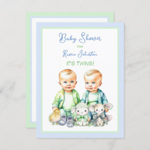 Bleu et vert Twin Boys Baby Shower Invitations