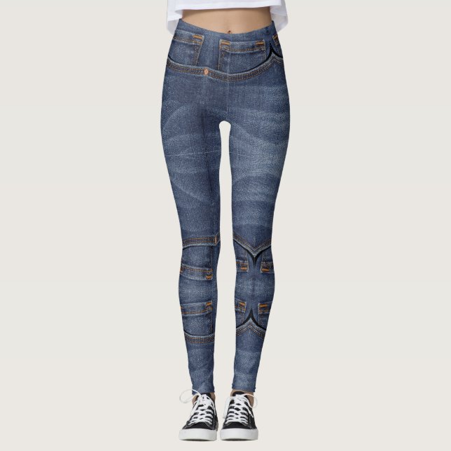 Bleu faux denim de poche Leggings (Devant)