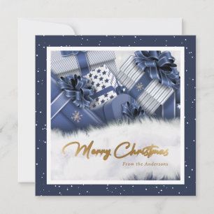 Bleu Faux Gold Foil Cadeaux de neige Cartes de Noë