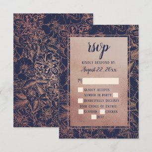 Bleu   Faux Rose Gold Vintage Rose Floral RSVP