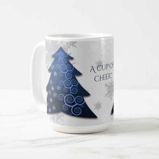Bleu Festif Arbre de Noël Café Mug (Devant gauche)