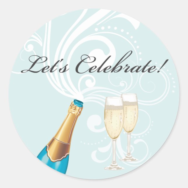 Bleu "Fêtons !" Sticker Champagne (Devant)