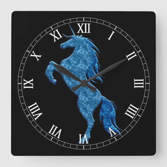 Bleu feu Unicorne Romain numérique Horloge (Recto)