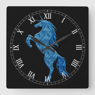 Bleu feu Unicorne Romain numérique Horloge