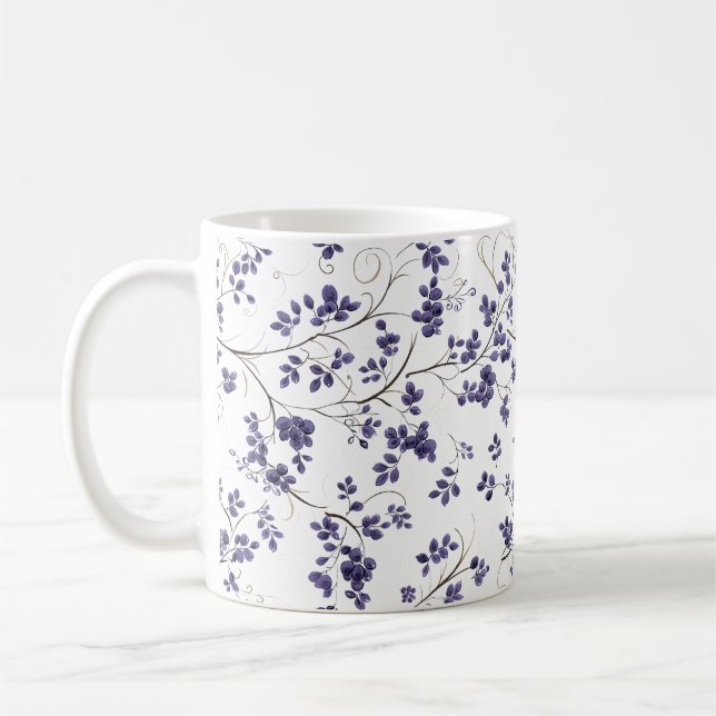 Bleu feuille Motif café Mug (Gauche)