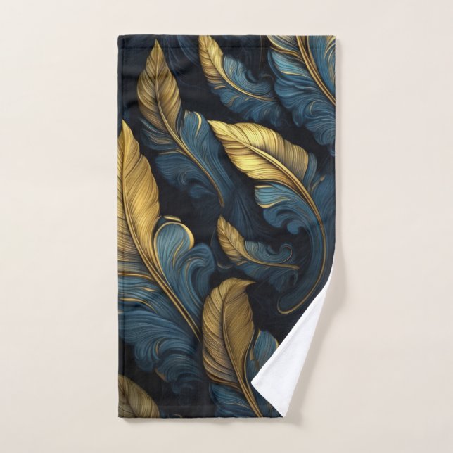 Bleu - Feuilles d'or (Serviette à main)