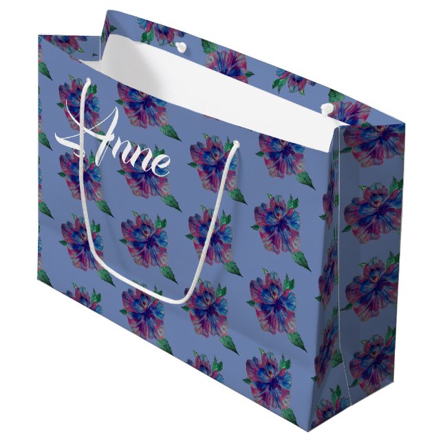 Bleu fleur violet Dessin personnalisé Sac cadeau (Devant Angle)