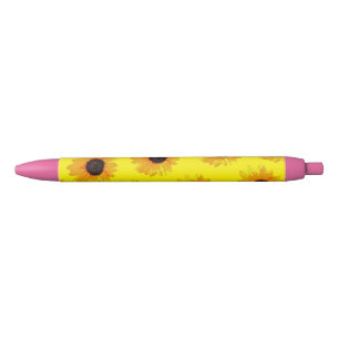 Bleu Fleurs de soleil peintes à l'huile jaune, Stylo