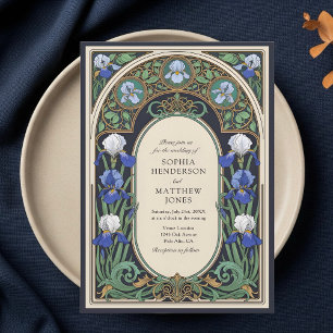 Bleu Floral Art Nouveau Faire-part de mariage