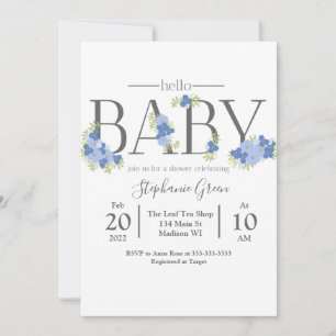 Bleu Floral Bonjour bébé - Invitation douche