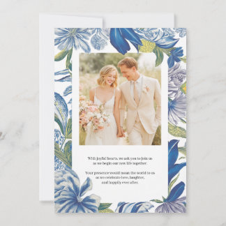 Bleu Floral Classic Faire-part de mariage