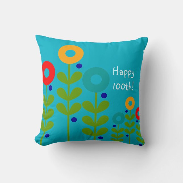 Bleu floral de 100th coussin heureux (Recto)