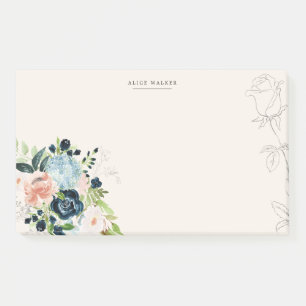 Bleu floral de minuit Note post-it